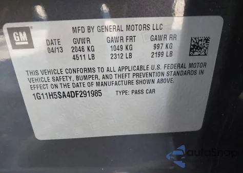 2013 Chevrolet Malibu 1Lz z USA, uszkodzony, nr VIN 1G11H5SA4DF291985
